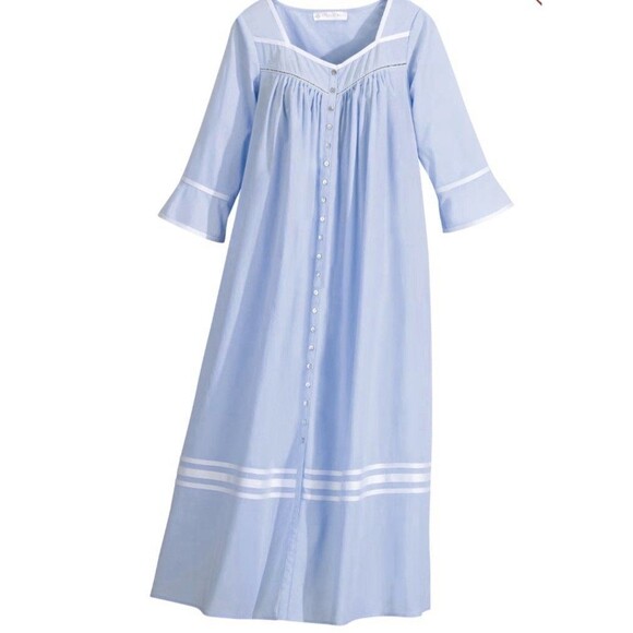 Eileen West Other - Eileen West Summer Breeze Cotton Nap Dress Eyelet Blue Xl Embroidery Buttons